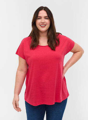 T-shirt i bomullsmix, Raspberry, Model image number 0