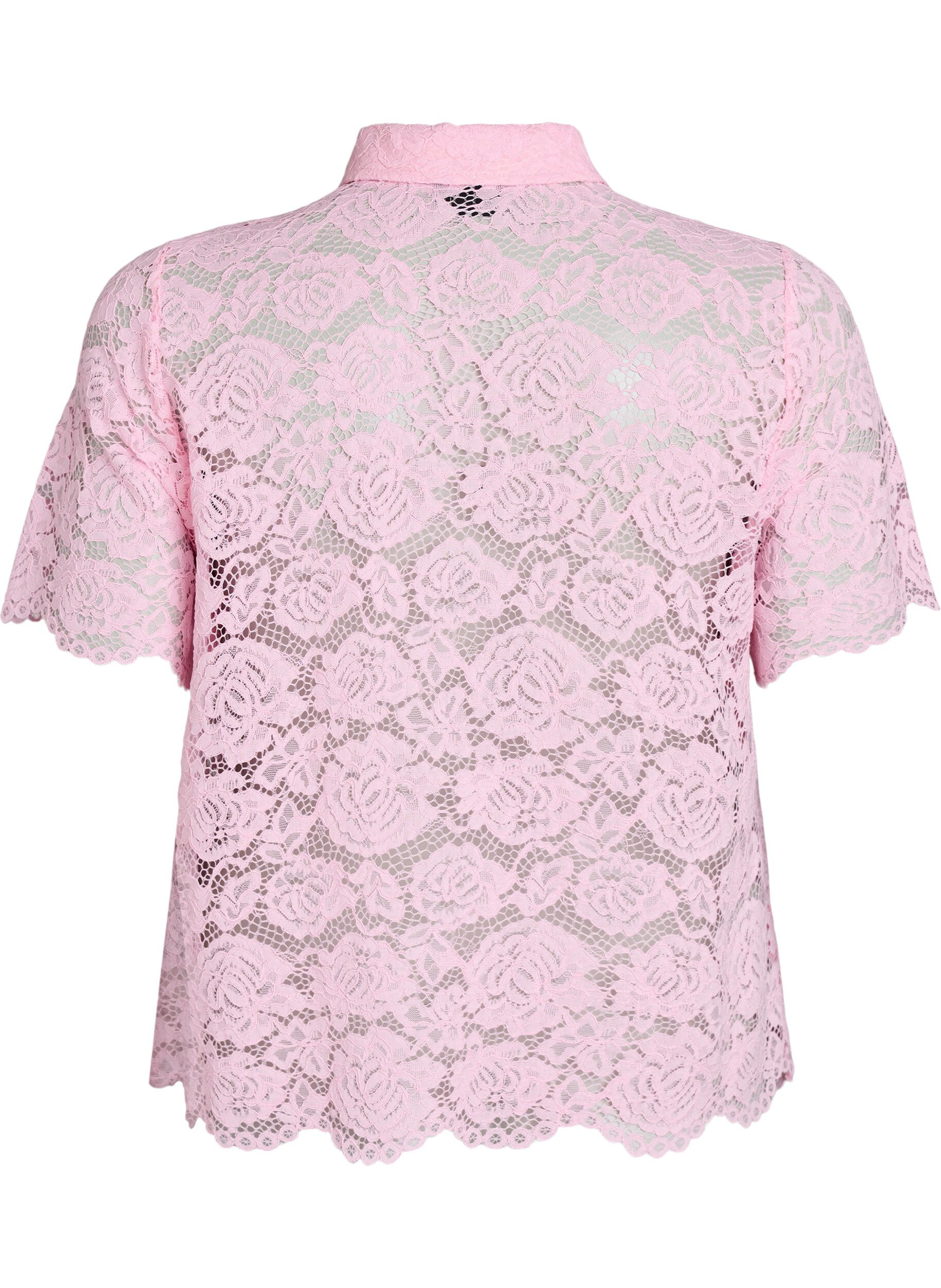 Zizzi Spetsskjortsblus med p&auml;rlknappar, Rosa, Packshot image number 1