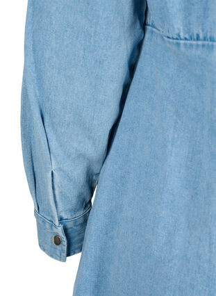 Jeansklänning med knappar och långa ärmar, Light blue denim, Packshot image number 3