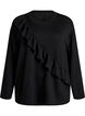 Blus i jersey med diagonal volang, Svart, Packshot image number 0