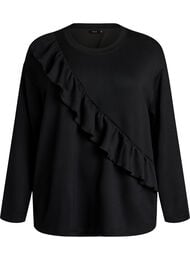 Blus i jersey med diagonal volang, Svart