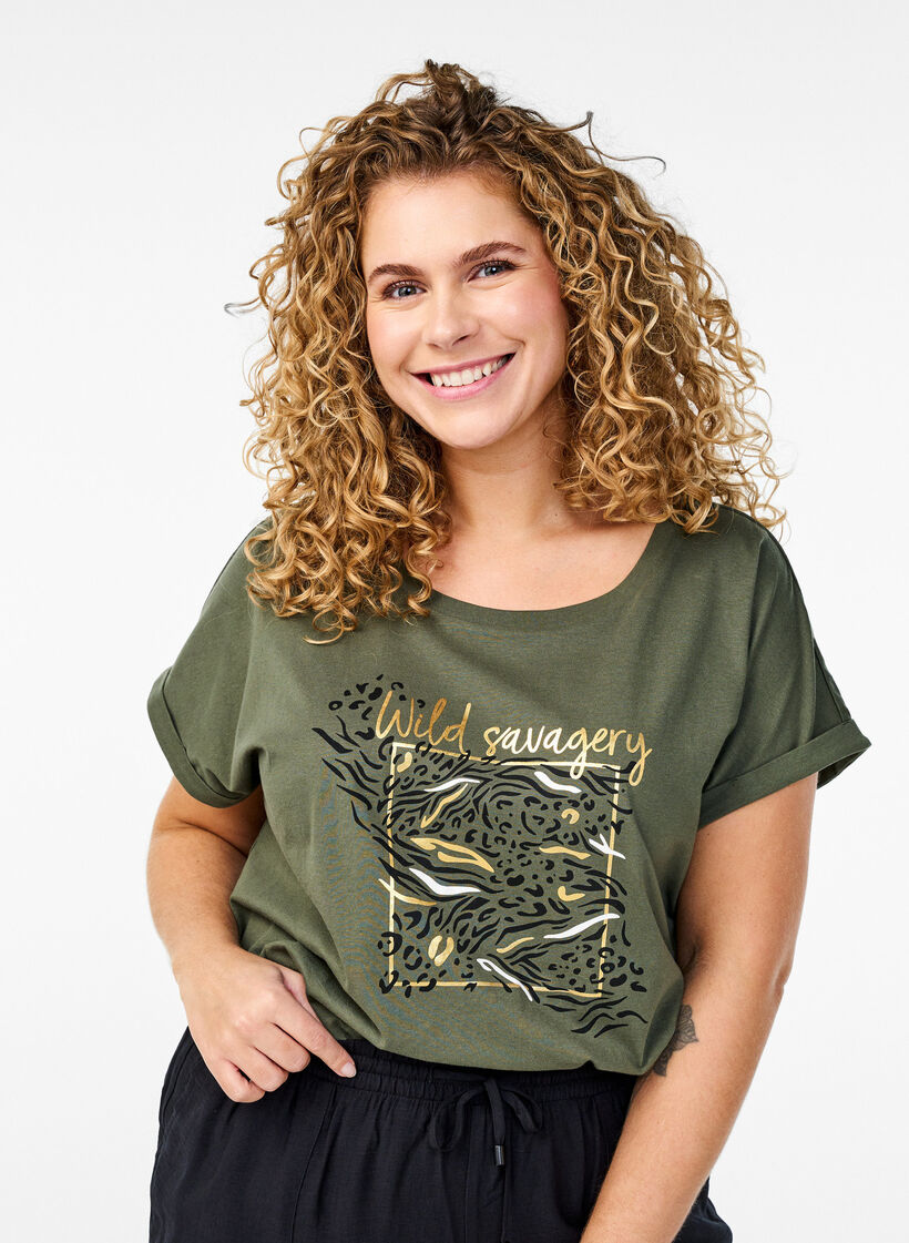 T-shirt med djurprint och text, Thyme W. Wild, Model image number 0