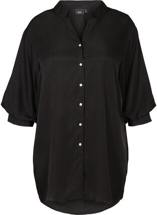 Enfärgad tunika med knappar, Black, Packshot image number 0