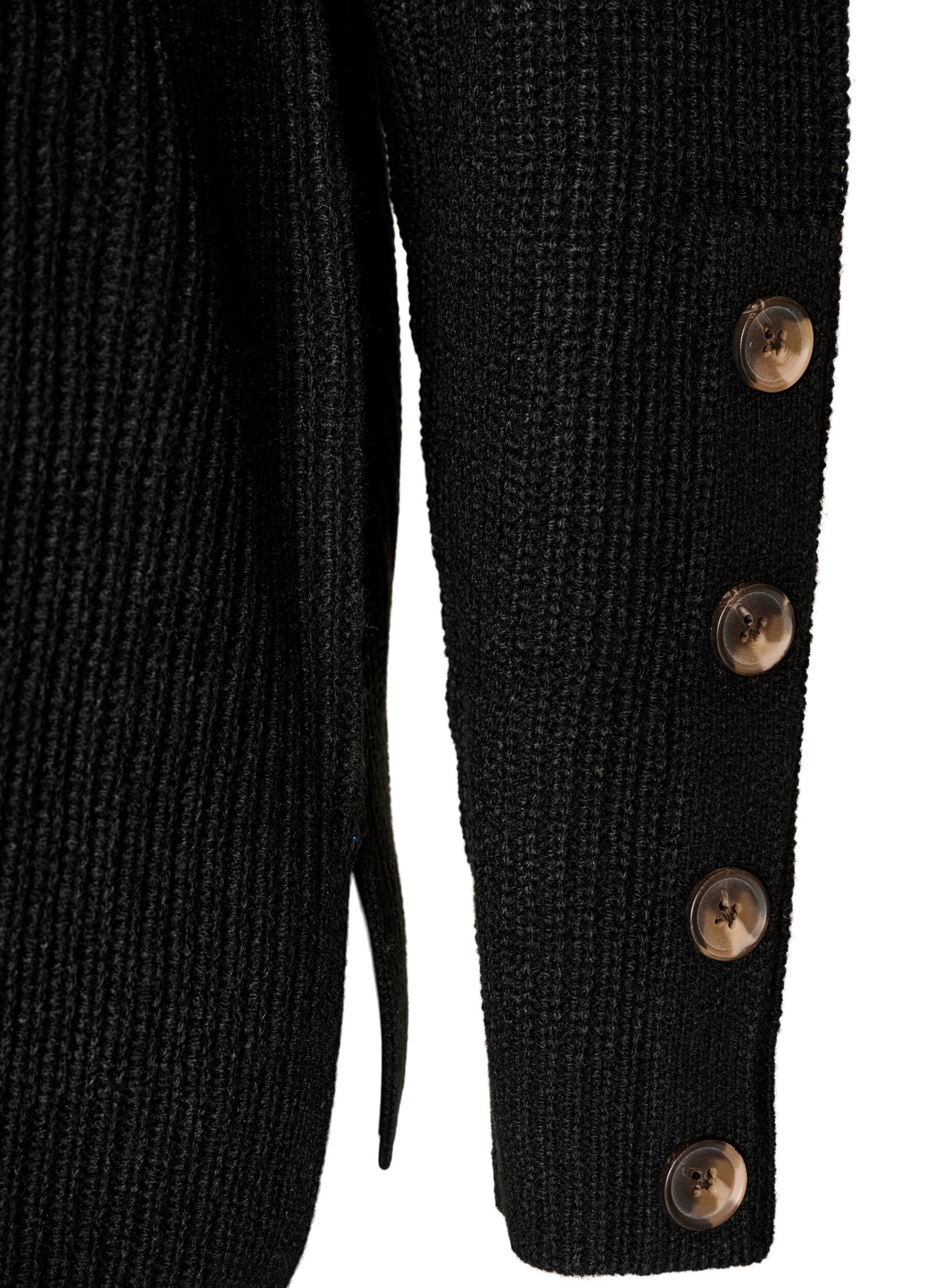 ZizziStickad blus med ribbstruktur och knappdetaljer, Svart, Packshot image number 2