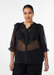Transparent skjortblus med prickar och volangdetaljer, Svart, Model image number 0