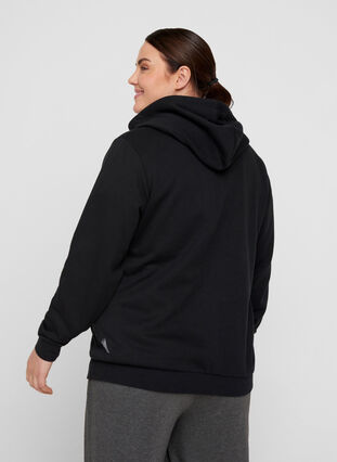 Sweatshirt cardigan med blixtlås och huva, Black, Model image number 1