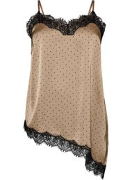 Linne med spets och asymmetrisk nederkant, Beige