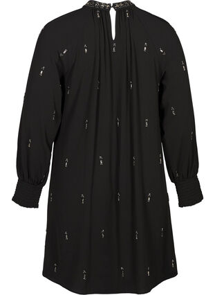 Långärmad klänning med pärlor och smock, Black, Packshot image number 1
