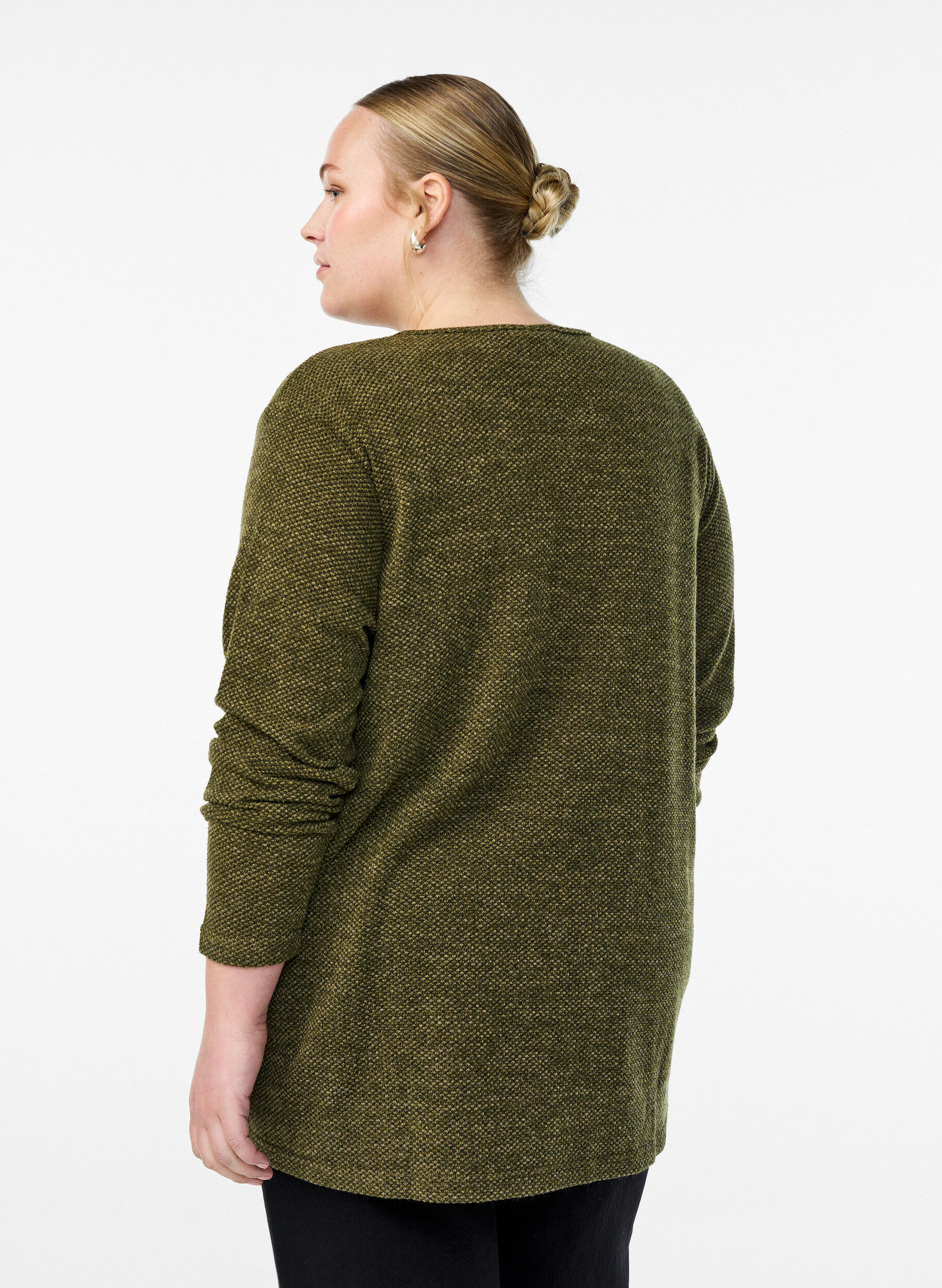 ZizziL&aring;ng&auml;rmad blus med textur, Gr&ouml;n, Model image number 2