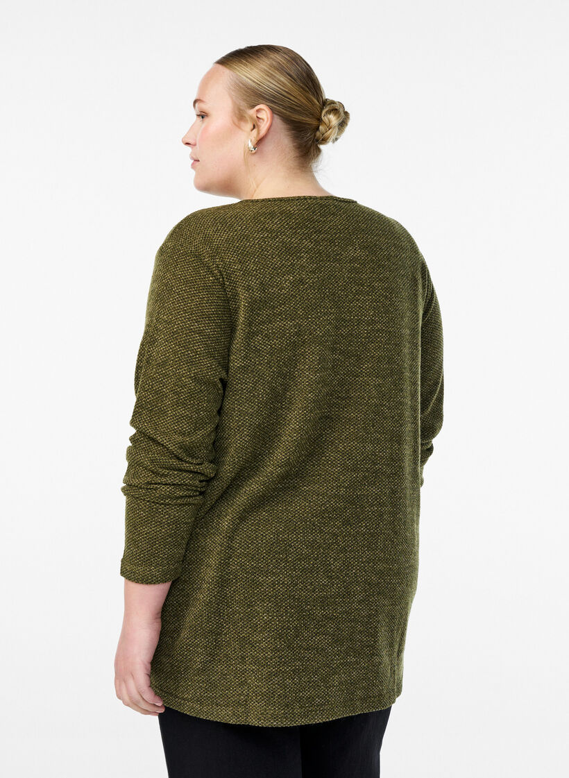 L&aring;ng&auml;rmad blus med textur, Gr&ouml;n, Model image number 2