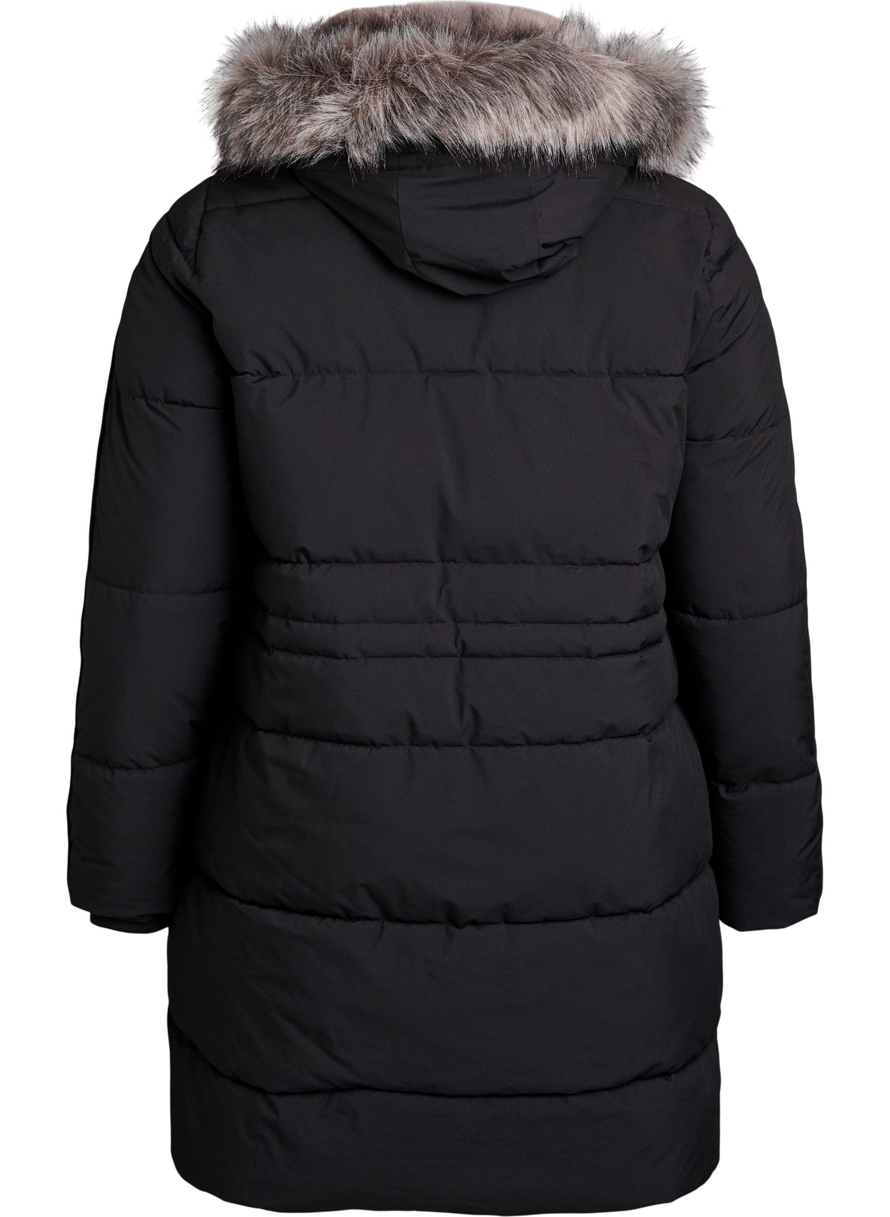 Zizzi Vattenavvisande parkas med krage i fuskp&auml;ls, Svart, Packshot image number 1