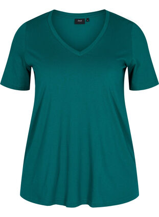 T-shirt i ekologisk bomull med v-ringning, Teal Green, Packshot image number 0