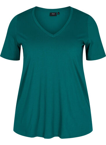 T-shirt i ekologisk bomull med v-ringning, Teal Green, Packshot image number 0