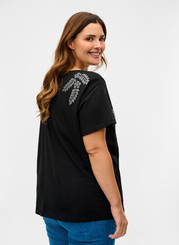 Kortärmad t-shirt med strass, Black Stone, Model image number 1