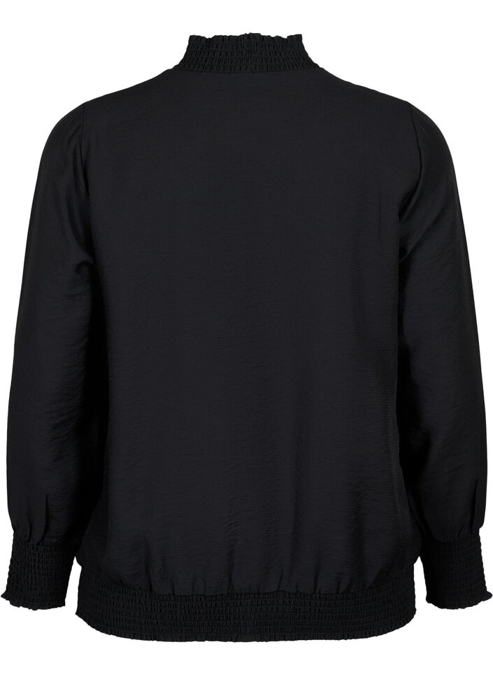 Viskosblus med smock, Black, Packshot image number 1