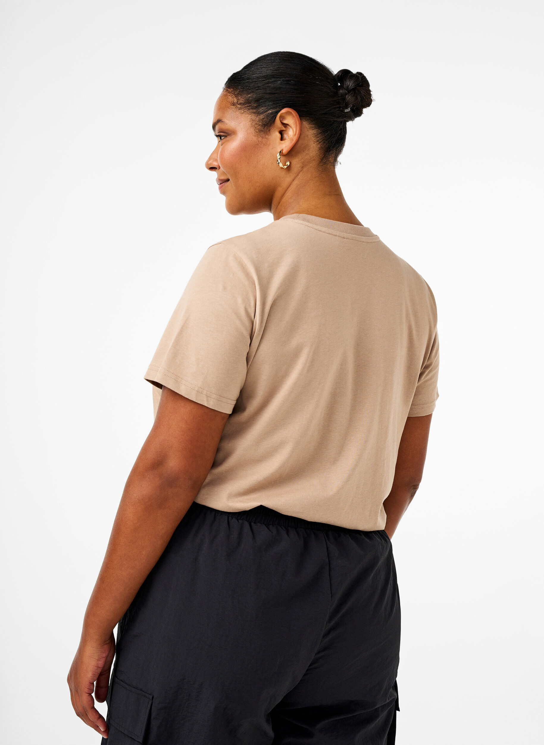 ZizziEnkel t-shirt i bomull med rund halsringning, Beige, Model image number 2