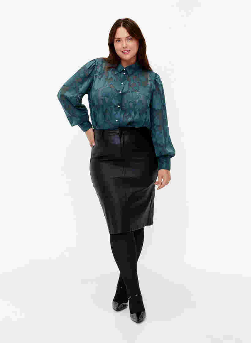 Coated kjol med slits, Black, Model image number 0