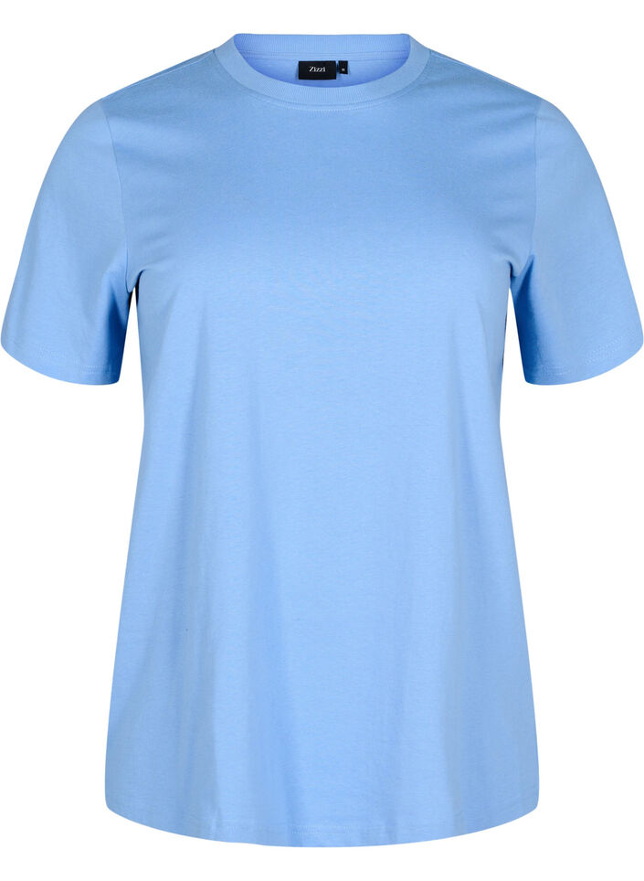 Enkel t-shirt i bomull med rund halsringning, Bl&aring;, Packshot image number 0