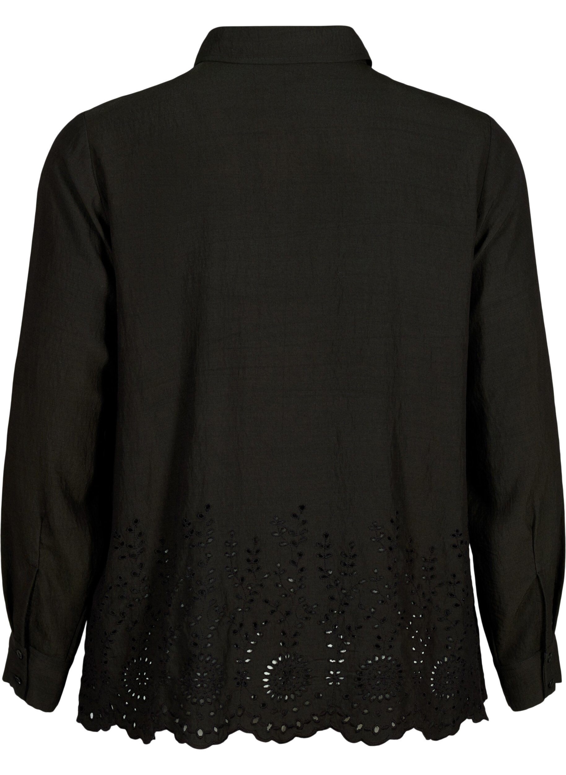 Zizzi Viskosskjorta med Broderie anglaise, Black, Packshot image number 1