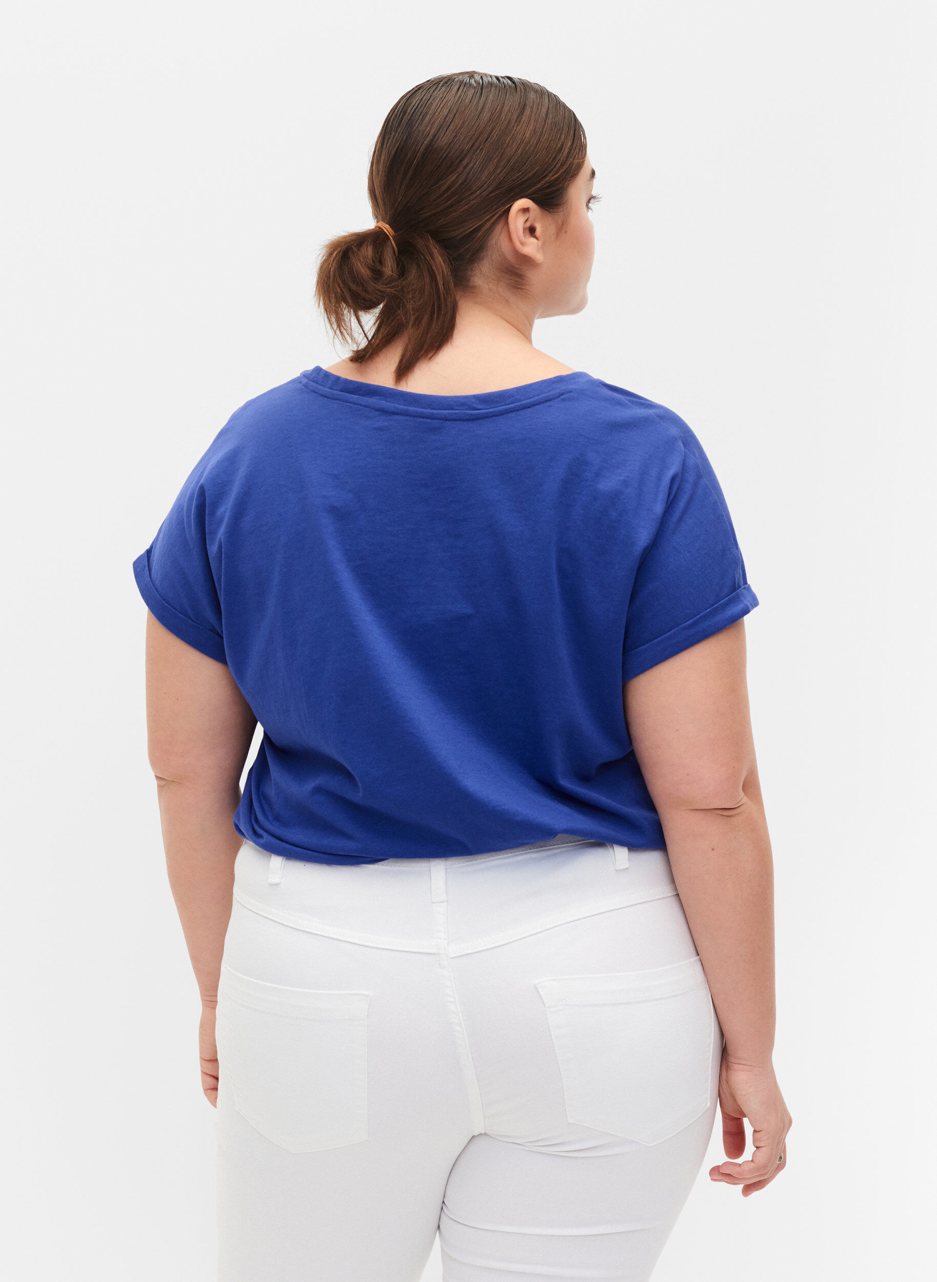ZizziKort&auml;rmad t-shirt i bomullsmix, Bl&aring;, Model image number 2