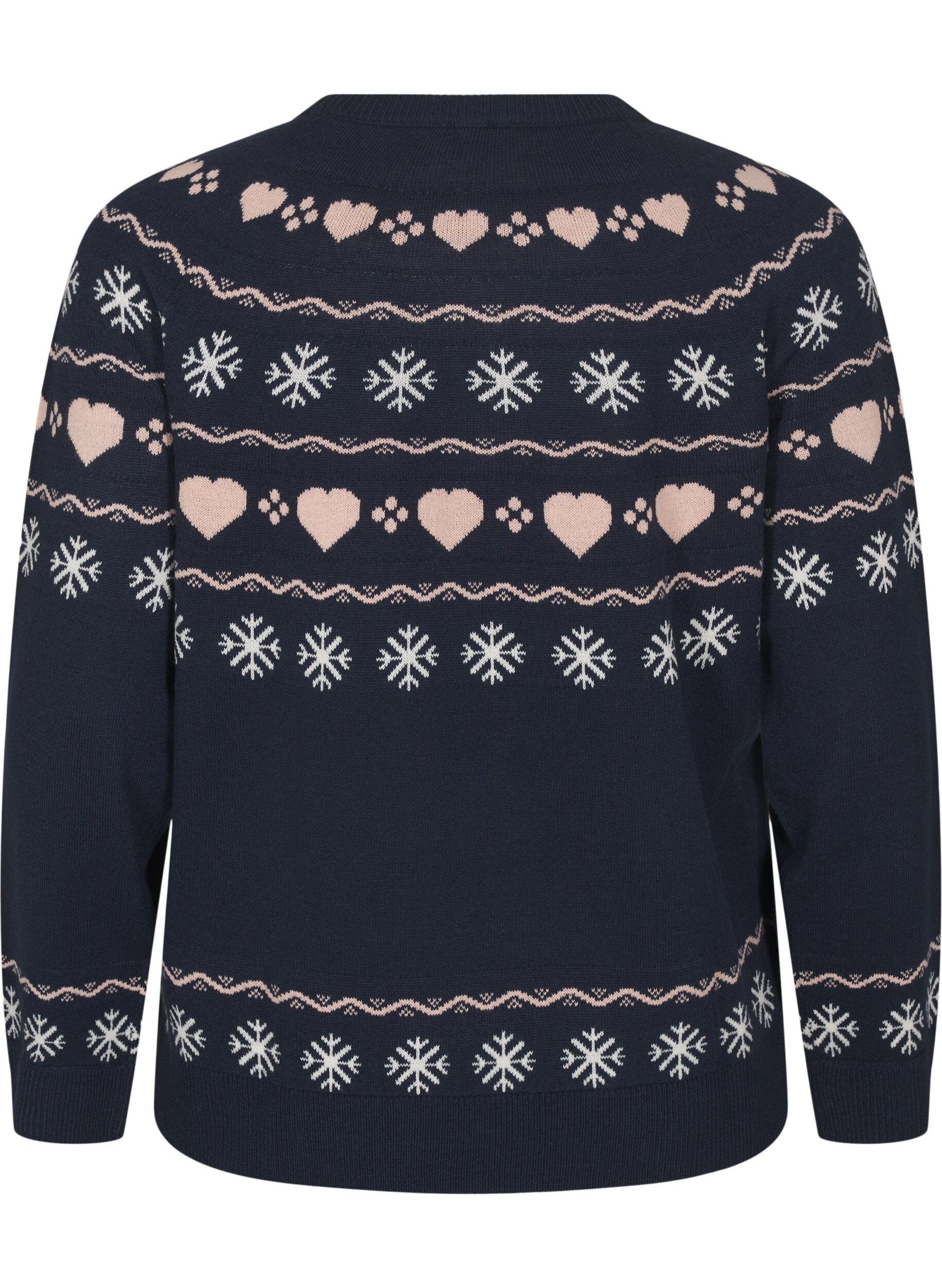 Zizzi Stickad topp med julmotiv och l&aring;nga &auml;rmar, Navy Blazer Comb, Packshot image number 1