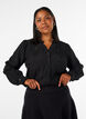 Skjortblus med broderade blomapplikationer, Svart, Model image number 0