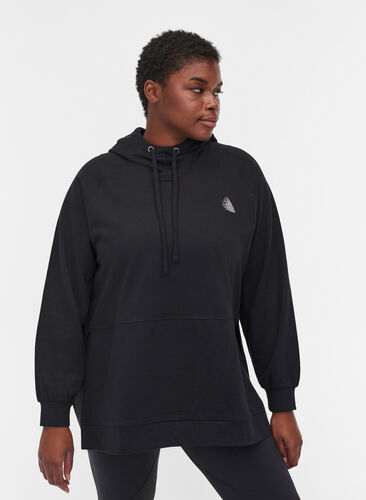 Sweatshirt med huva och slits, Black, Model image number 0