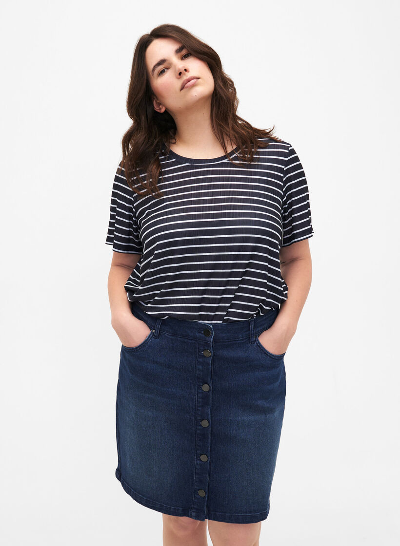 FLASH – kjol i jeanstyg med knappstängning, Blå, Model image number 0