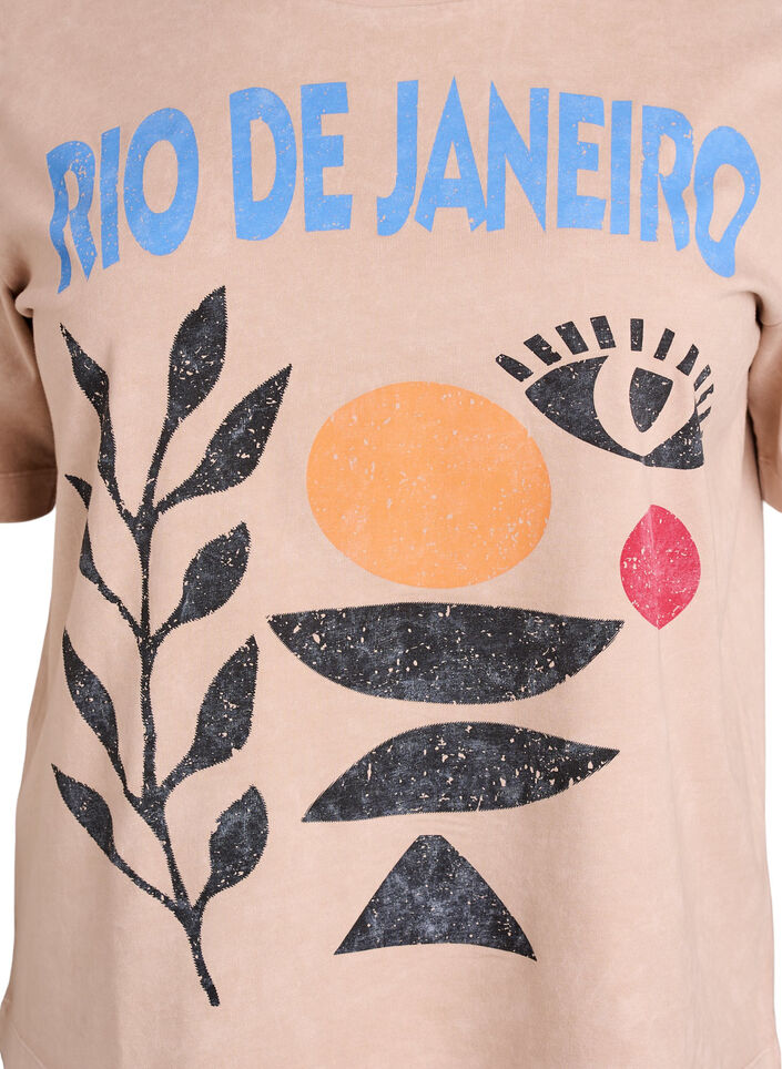 T-shirt i bomull med tryck framtill, Beige, Packshot image number 2