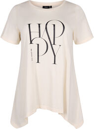 T-shirt i bomull med texttryck, Buttercream HAPPY
