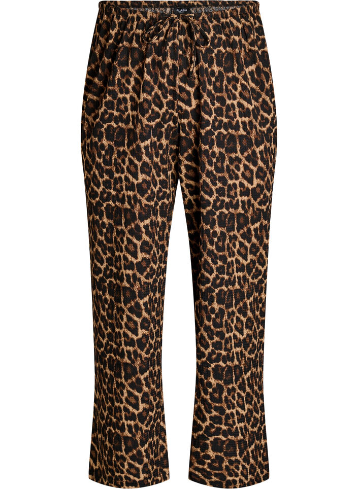 Byxor med vida ben i ett l&auml;tt tyg med textur, Svart, Packshot image number 0