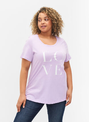T-shirt i bomull med texttryck, Lavendula LOVE, Model image number 0