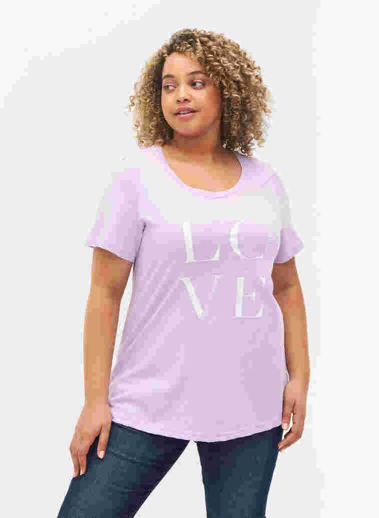 T-shirt i bomull med texttryck, Lavendula LOVE, Model image number 0