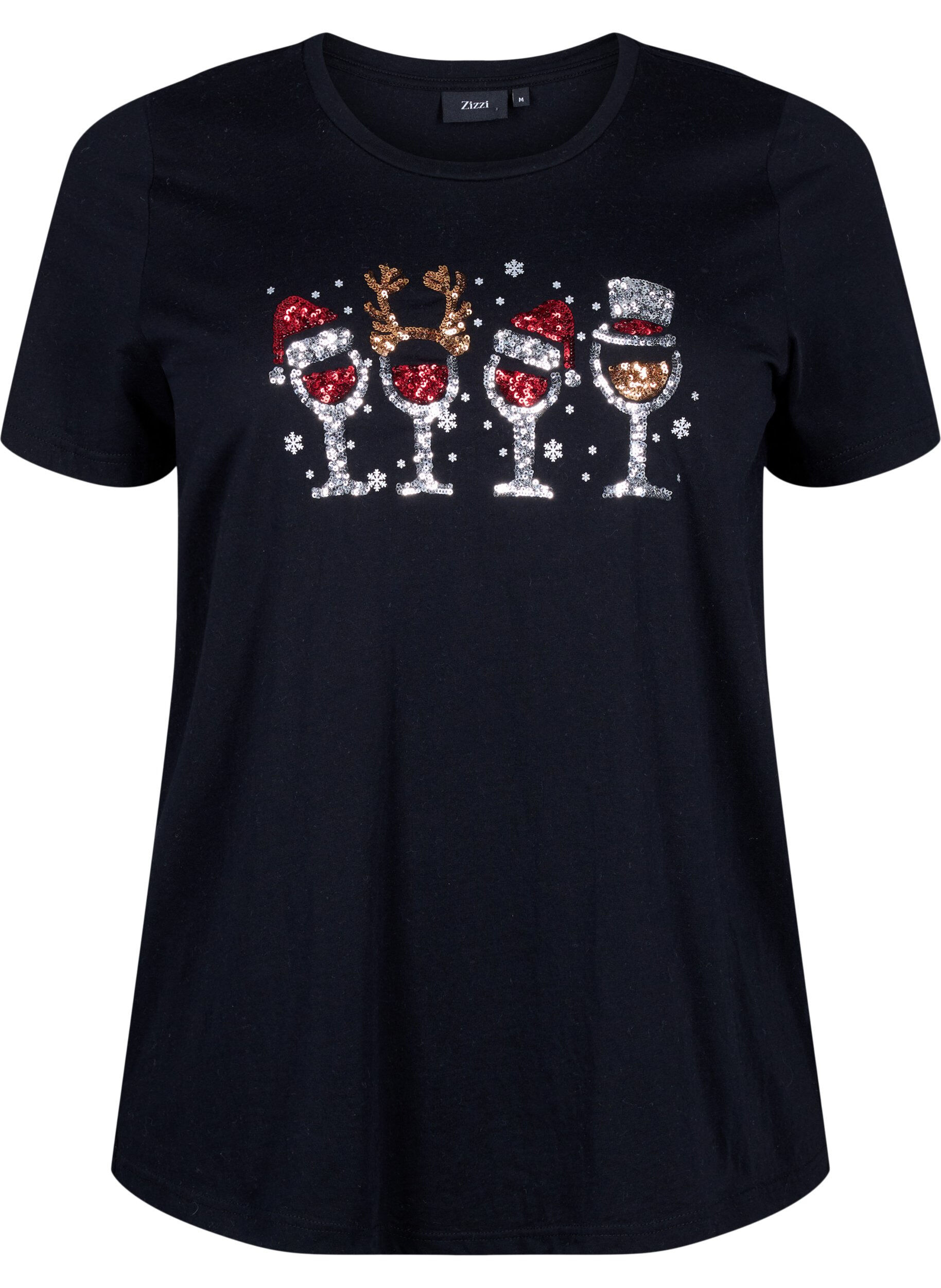 Zizzi Jul-t-shirtar i 100% bomull, Black w. Drinks, Packshot image number 0