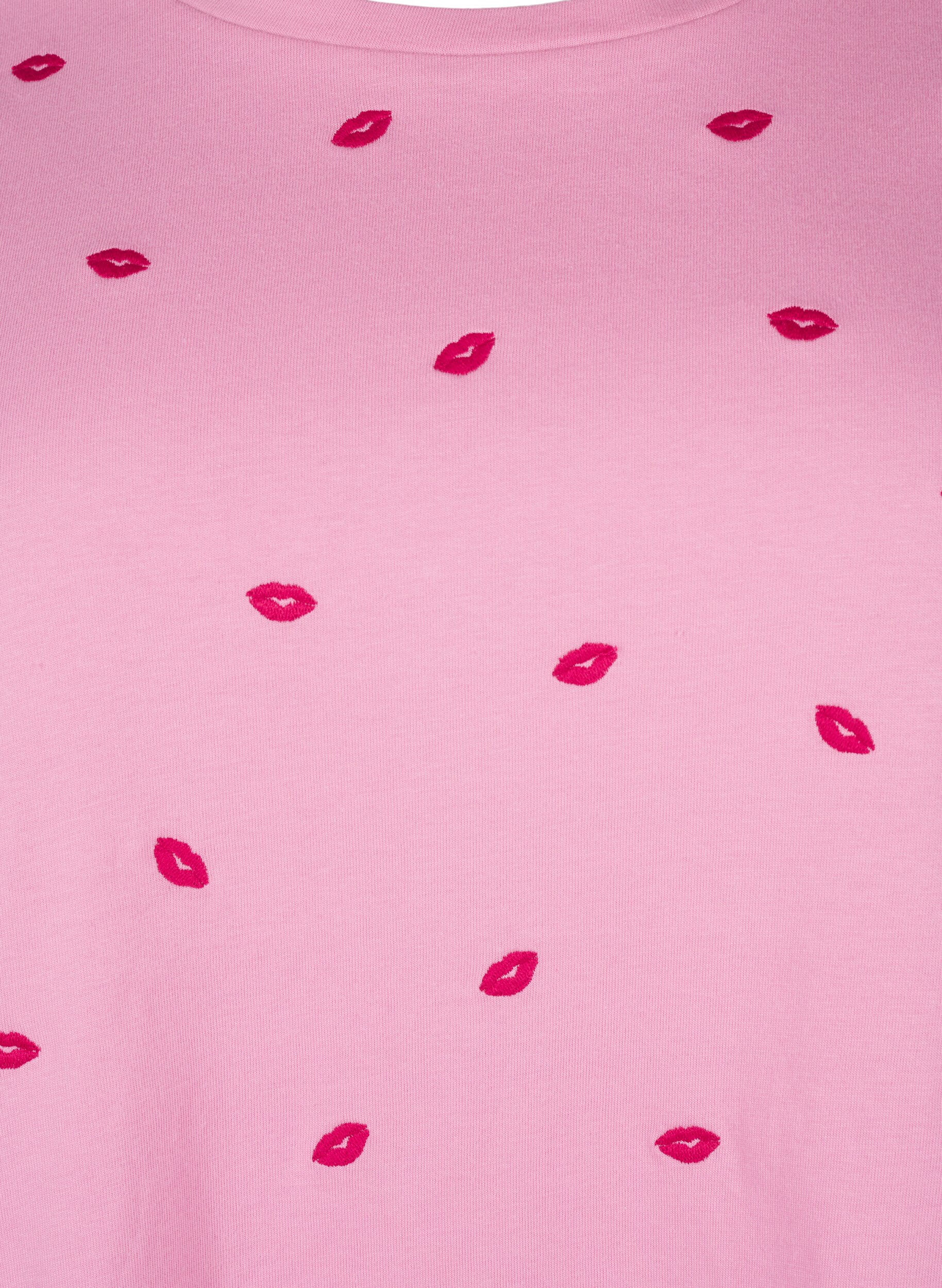 Zizzi T-shirt i ekologisk bomull med broderade l&auml;ppar., Rose Bl. Lips Emb. , Packshot image number 2
