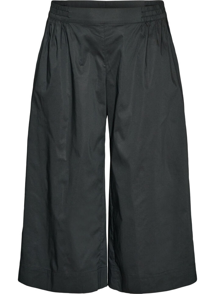 Culottebyxor med res&aring;r i midjan och vida ben, Svart, Packshot image number 0