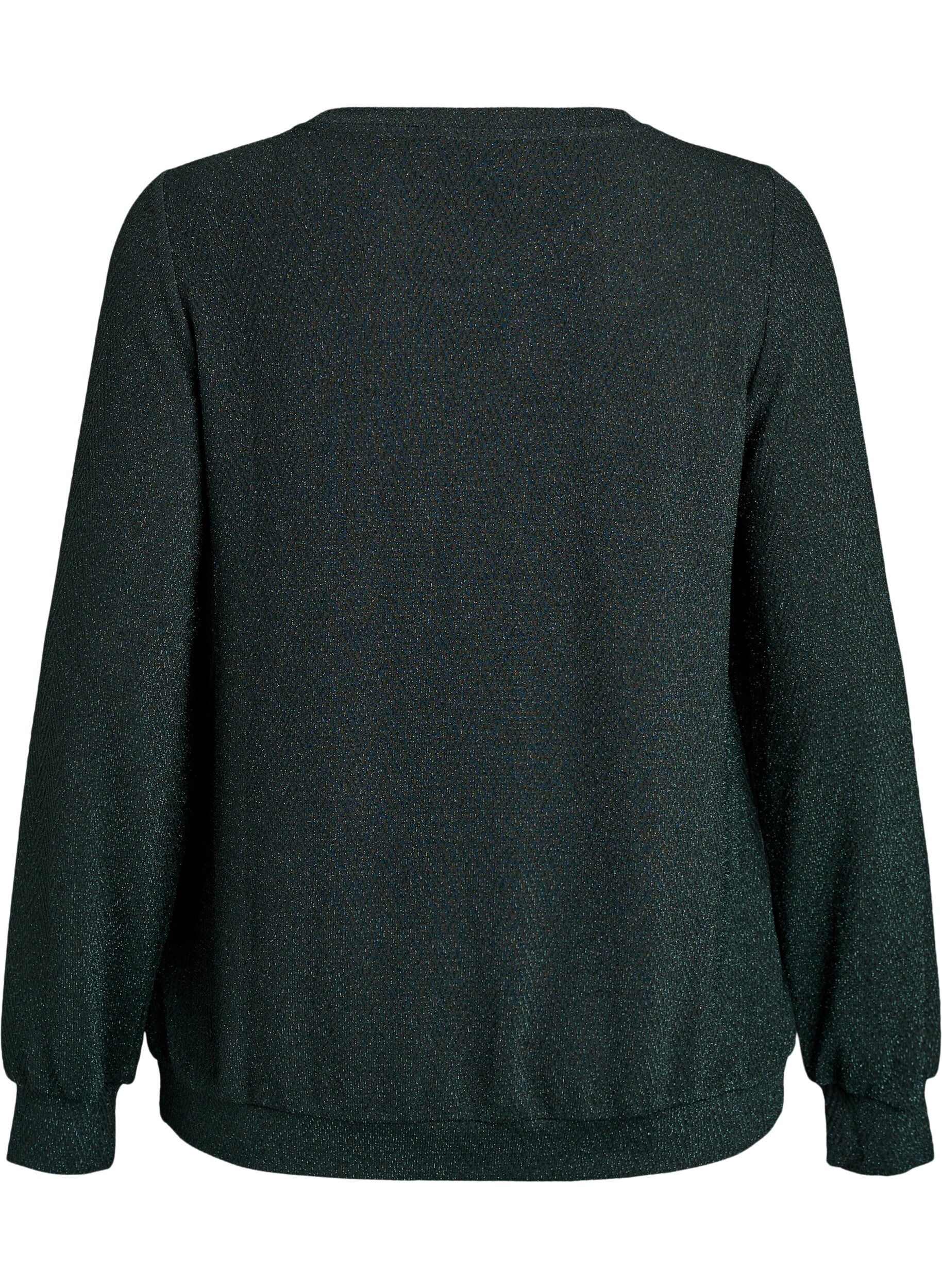 Zizzi Blus med fiskbensm&ouml;nster och glittertr&aring;d, Gr&ouml;n, Packshot image number 1