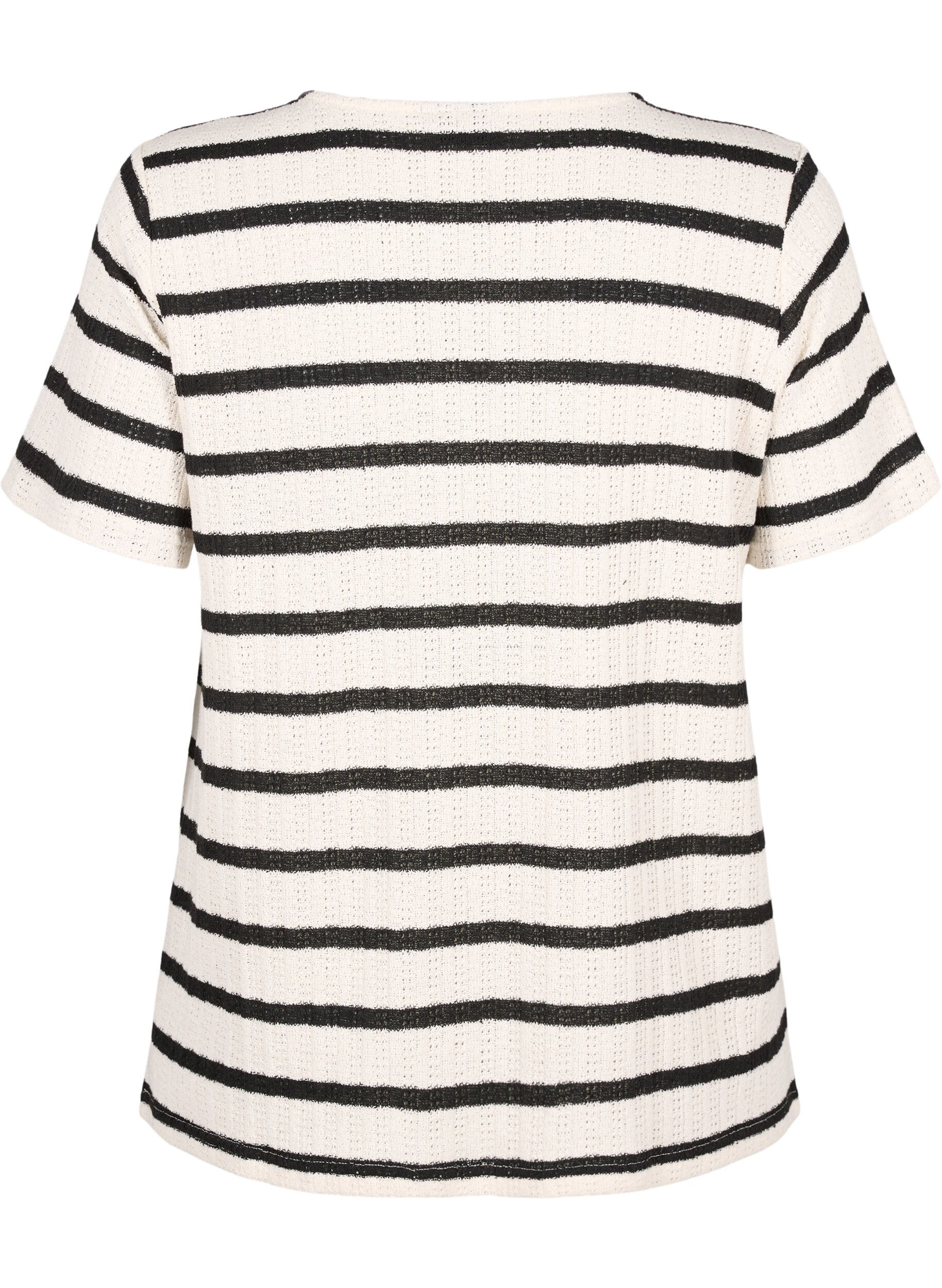 Zizzi Kort&auml;rmad blus med kontrastf&auml;rgade r&auml;nder, Sand Black Stripe, Packshot image number 1
