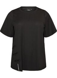 T-shirt med slitsar och dekorativ knutkn&auml;ppning, Svart
