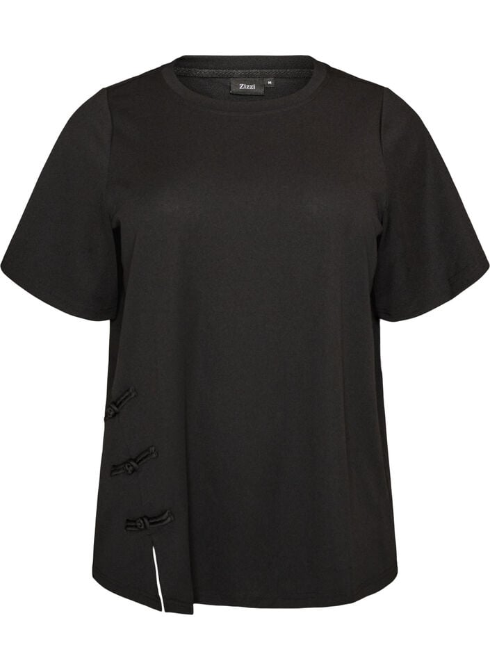 T-shirt med slitsar och dekorativ knutkn&auml;ppning, Svart, Packshot image number 0