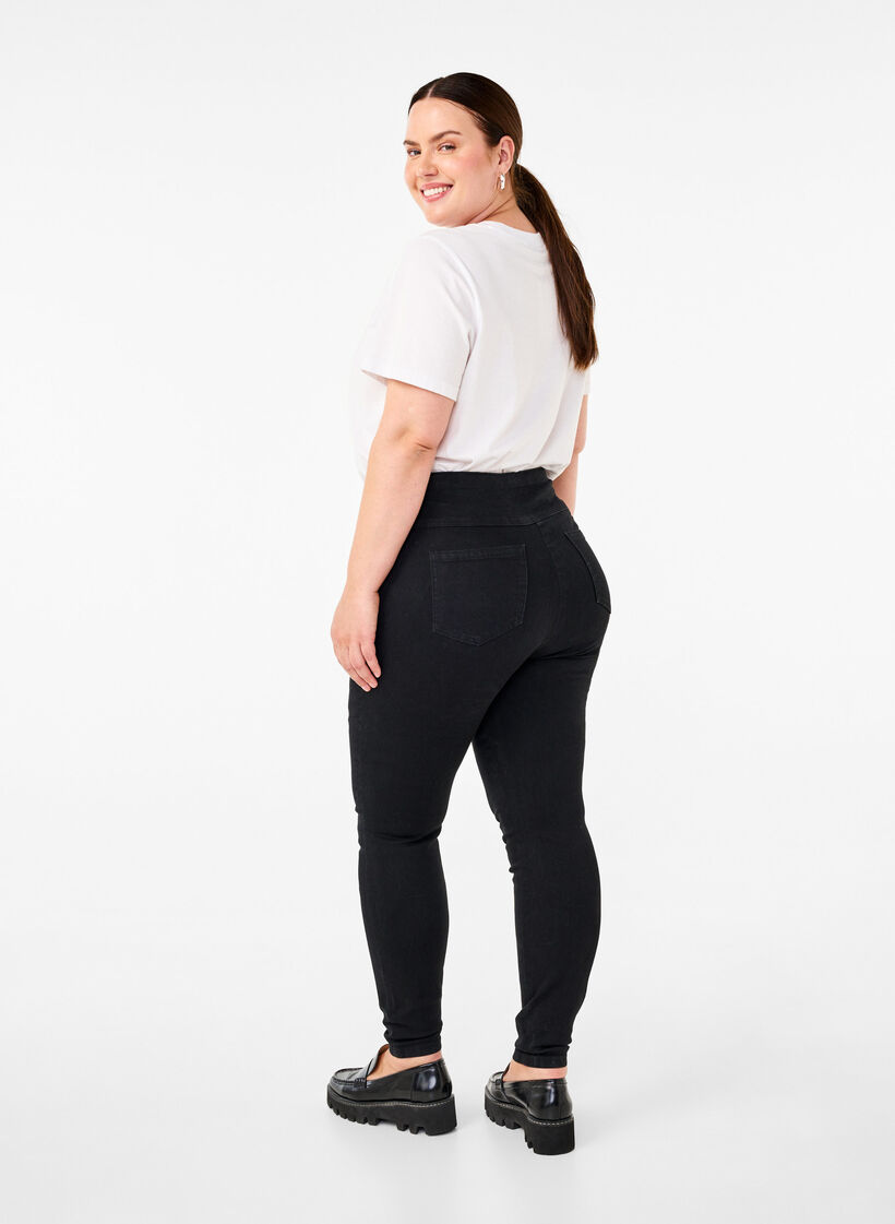 Stretchiga jeggings med hög midja, Black, Model image number 1