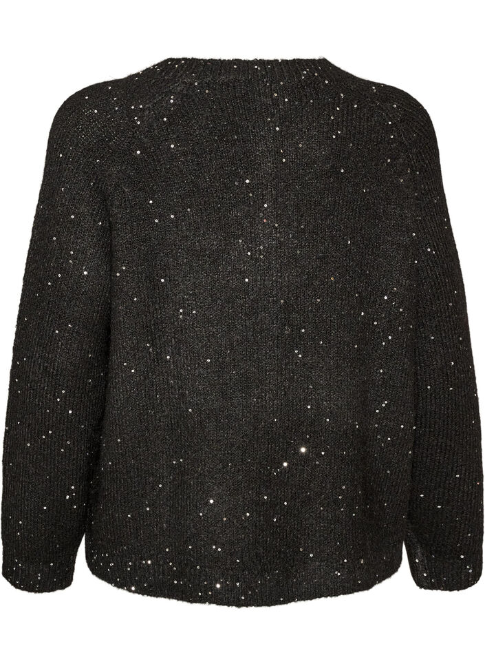 Cardigan med paljetter och knappar, Svart, Packshot image number 1