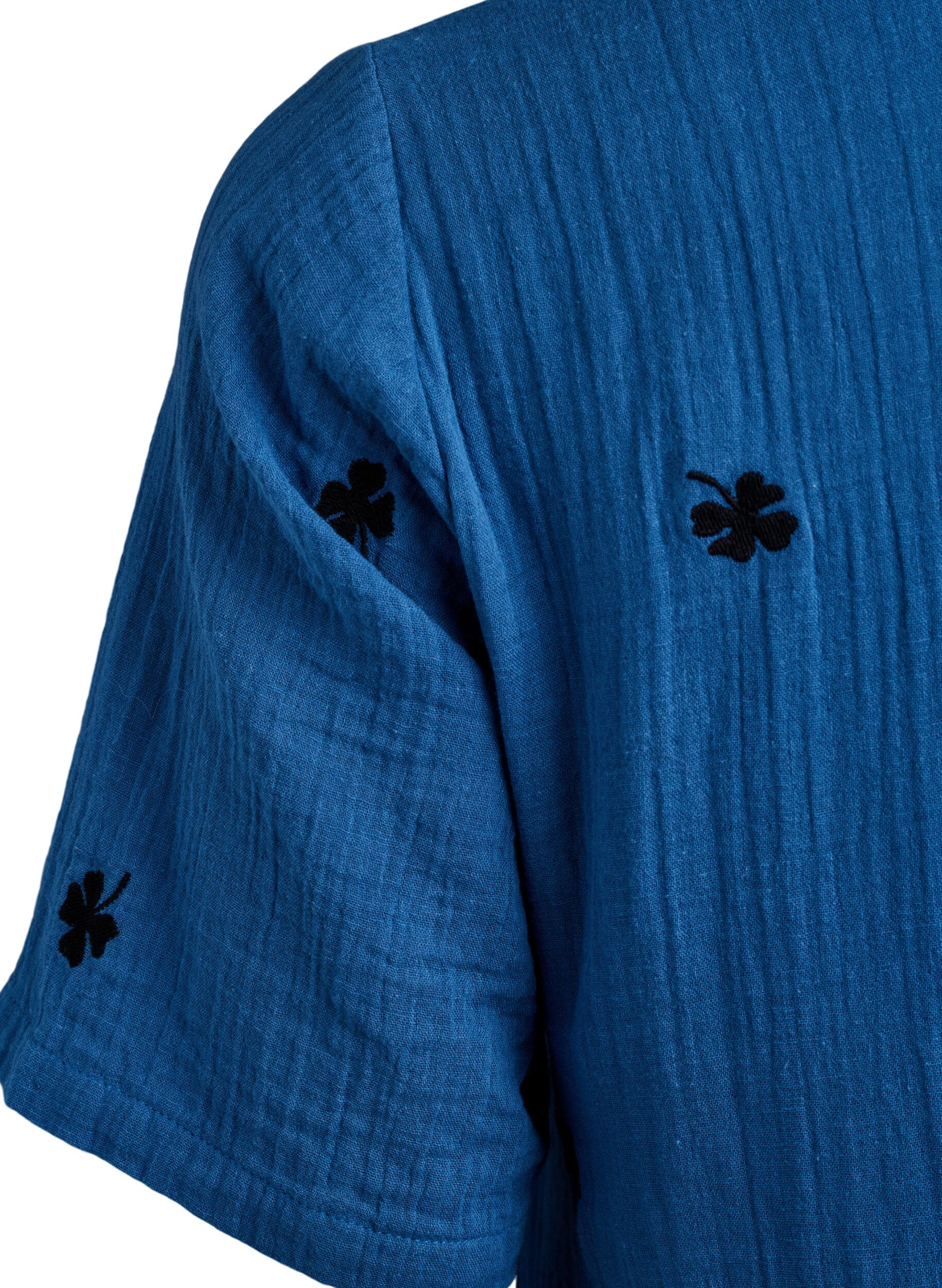 Zizzi Kort a-linjeformad kl&auml;nning i bomullsmuslin, Bl&aring;, Packshot image number 3