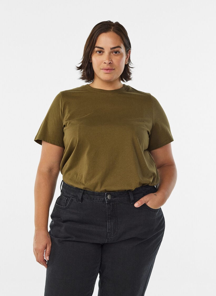 Enkel t-shirt i bomull med rund halsringning, Gr&ouml;n, Model image number 0