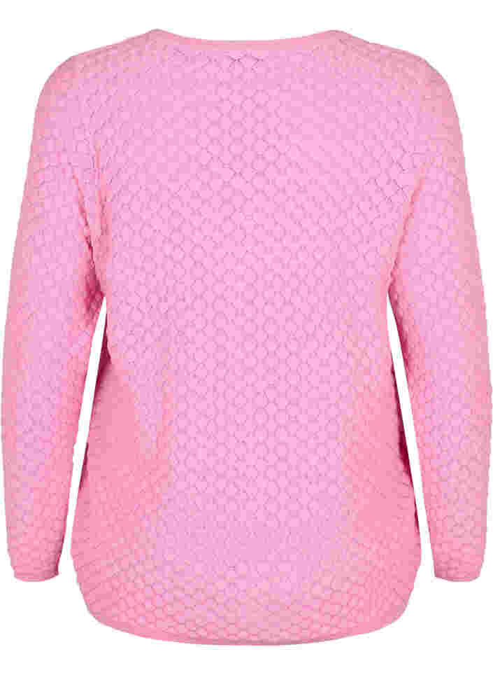 Stickad tröja med mönster och v-ringad hals, Begonia Pink, Packshot image number 1