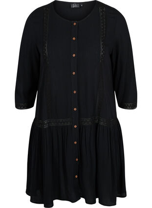 Viskos strandklänning med knäppning , Black, Packshot image number 0