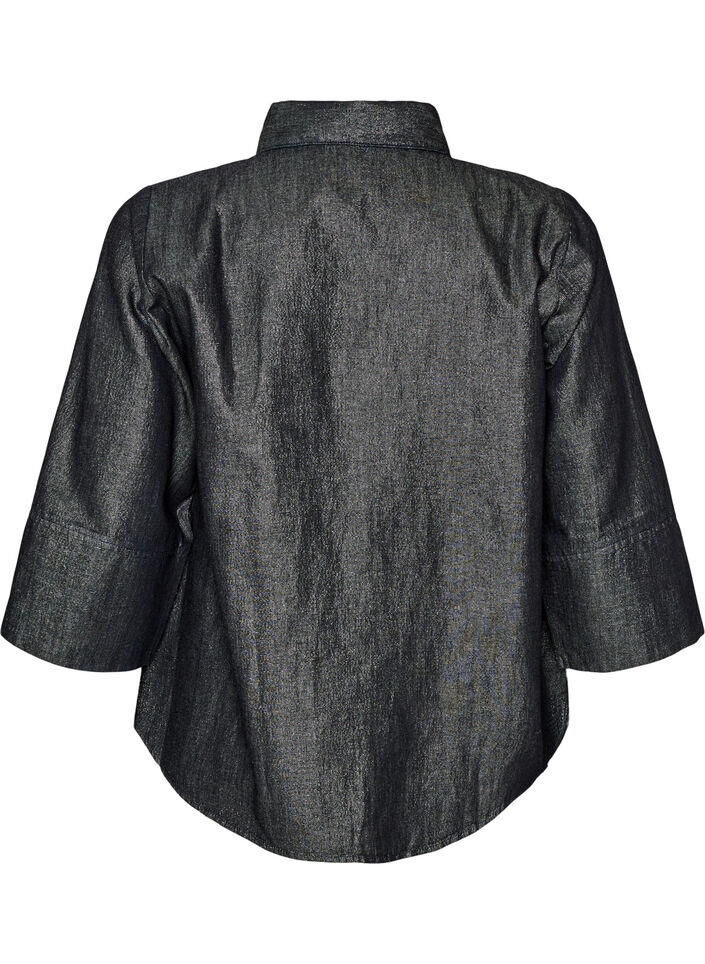 Jeansskjorta med glittertr&aring;d och 3/4-&auml;rmar, Gr&aring;, Packshot image number 1