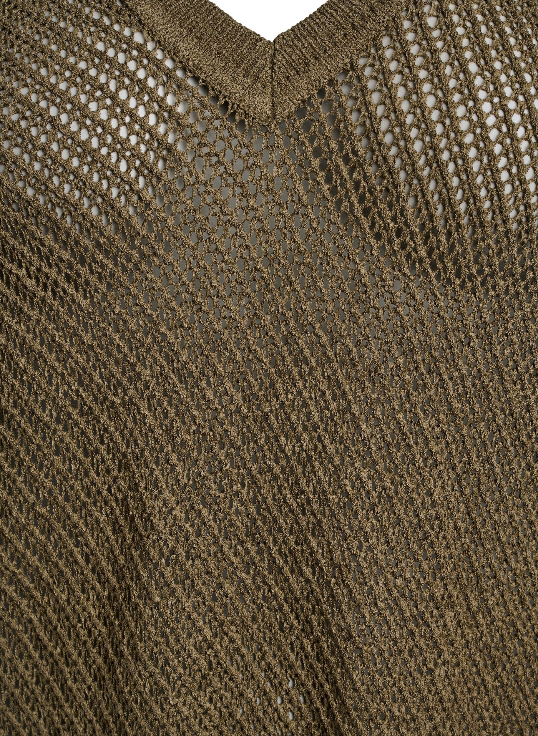 Zizzi FLASH - Kort&auml;rmad stickad blus med v-ringning, Gr&ouml;n, Packshot image number 2