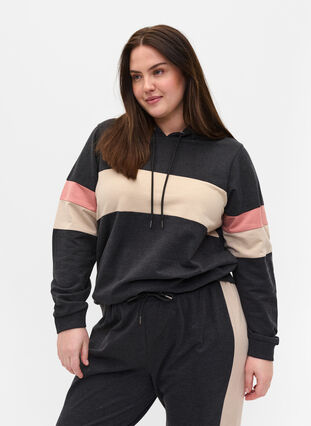 Sweatshirt med huva och färgdetaljer, DGM/Rose, Model image number 0