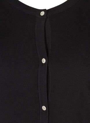 Stickad kofta i kort modell med dekorativa knappar, Black, Packshot image number 2